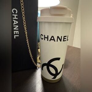 CHANEL Cream Tumbler with Black Logo
